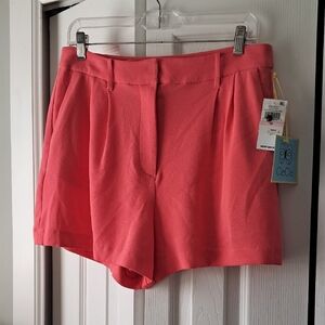 CeCe Coral Pink Tailored Pleat Front Shorts